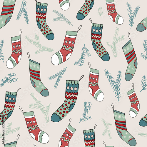 Vector repeat pattern with Christmas socks. One of my Christmas collection patterns.