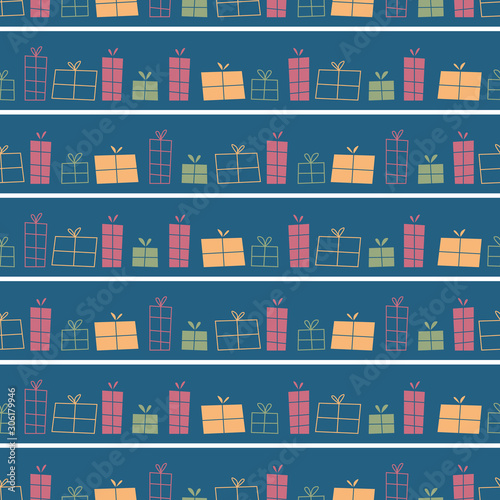 Vector repeat pattern with colorful gifts. One of the 