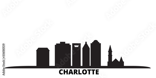 United States, Charlotte city skyline isolated vector illustration. United States, Charlotte travel cityscape with landmarks