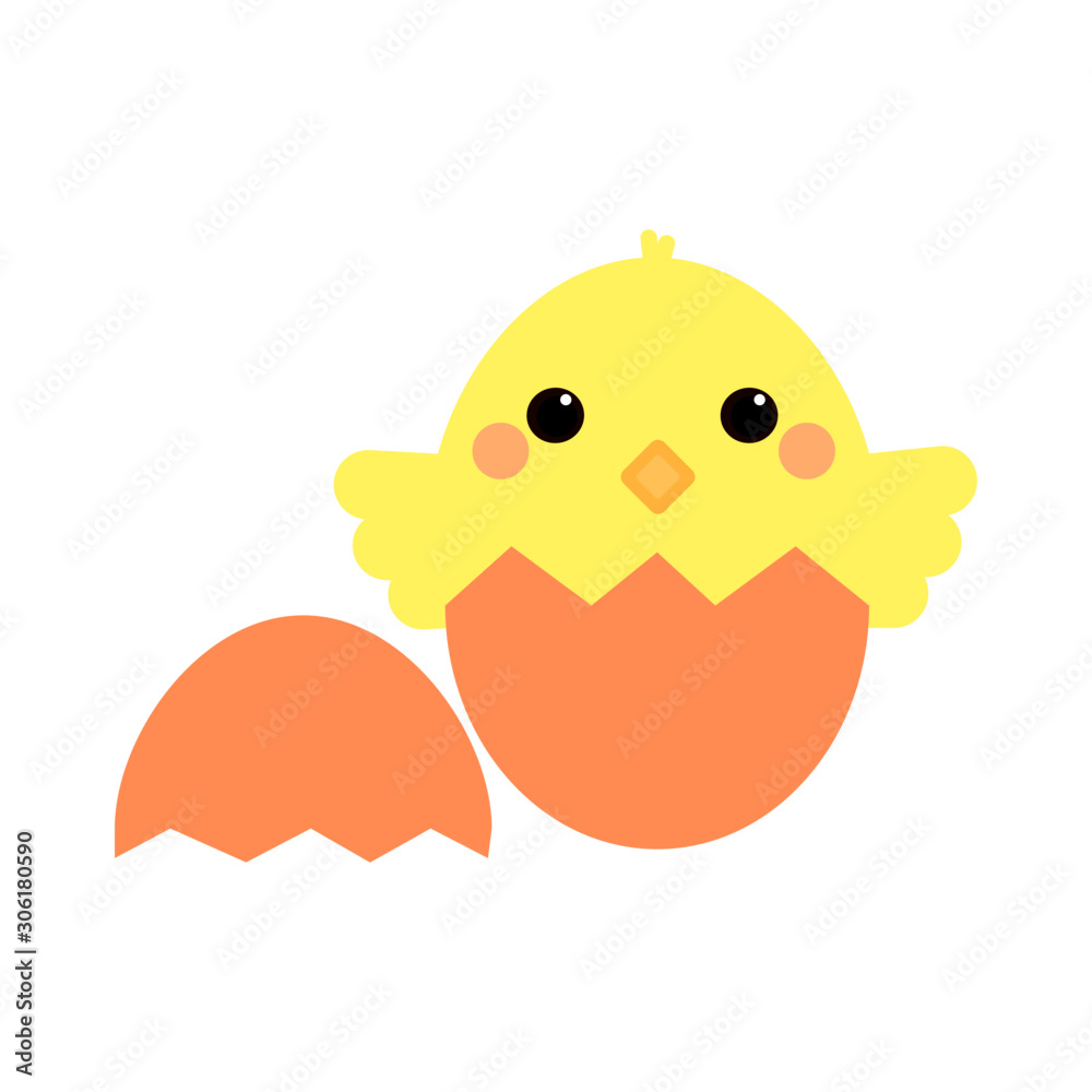 This is chicken in egg hell on background. Vector cute cartoon illustration.