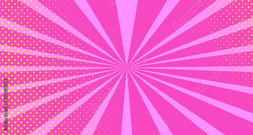 Vintage colorful comic book background. Orange Pink blank bubbles of different shapes. Rays  radial  halftone  dotted effects. For sale banner empty Place for text 1960s. Copy space vector eps10.
