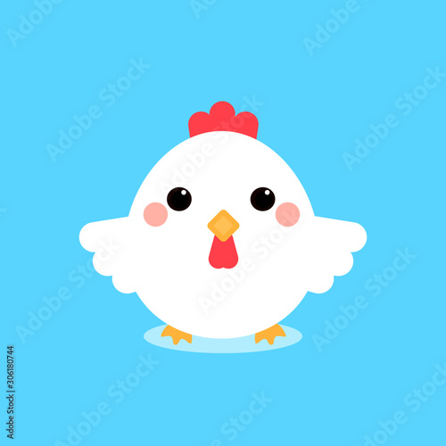 This is chicken in egg hell on background. Vector cute cartoon illustration.