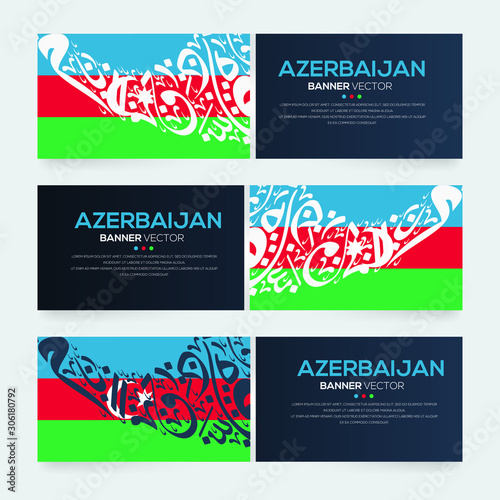 Banner Flag of Azerbaijan ,Contain Random Arabic calligraphy Letters Without specific meaning in English ,Vector illustration