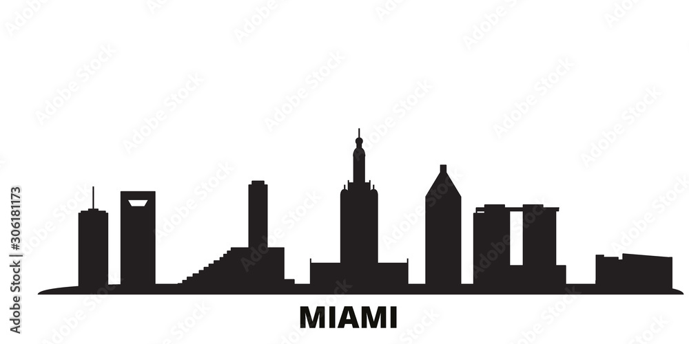 Fototapeta United States, Miami city skyline isolated vector illustration. United States, Miami travel cityscape with landmarks