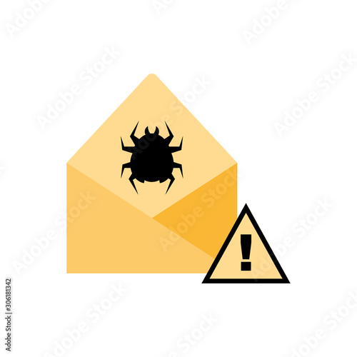 Concept of spamming and phishing. Spam mail. Flat illustration. Isolated on white background. 