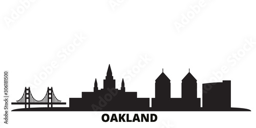 United States, Oakland city skyline isolated vector illustration. United States, Oakland travel cityscape with landmarks