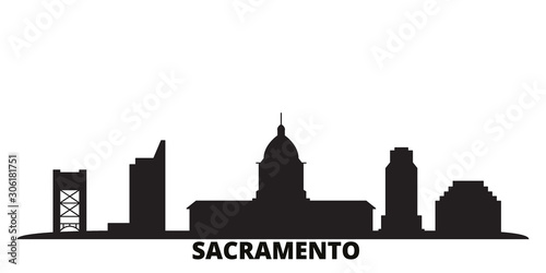 United States, Sacramento city skyline isolated vector illustration. United States, Sacramento travel cityscape with landmarks