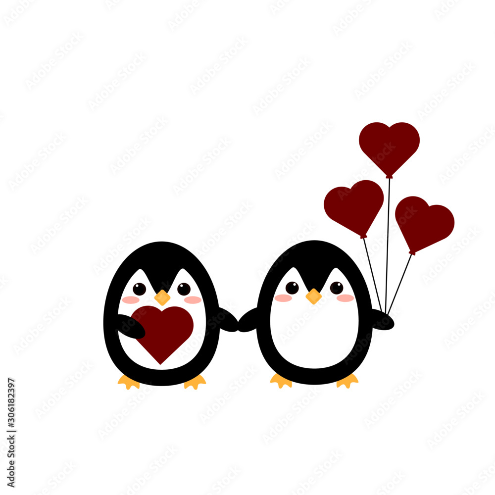 Obraz premium This is cute penguins and hearts. Could be used for Valentine’s Day.