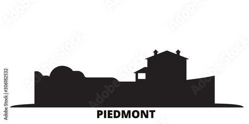 Italy, Piedmont, Langhe Roero And Monferrato city skyline isolated vector illustration. Italy, Piedmont, Langhe Roero And Monferrato travel cityscape with landmarks