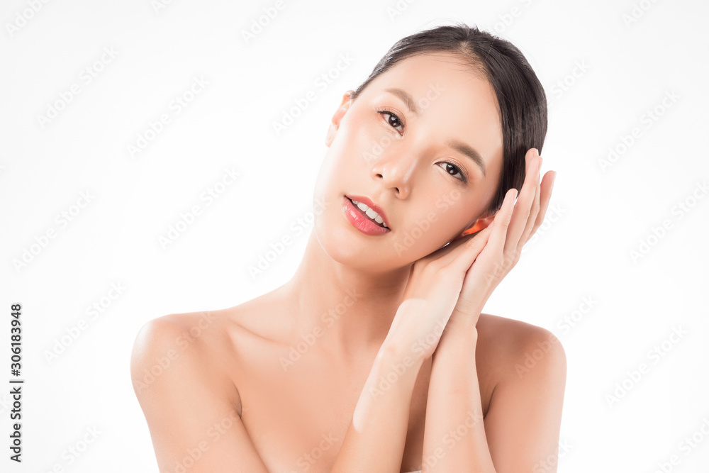 Young happy healthy attractive Asian woman acting like sleeping gesture with smiley face isolated on white. Young happy healthy attractive Asian woman acting like sleeping gesture with smiley face isolated on white.
