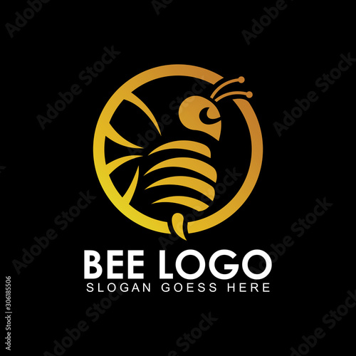 Silhouette bee logo template, honeybee logo