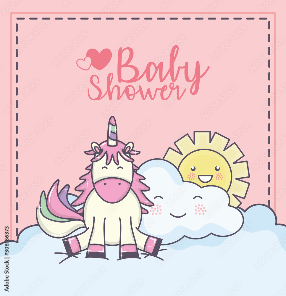 baby shower cute unicorn cloud and sun pink background baby shower cute unicorn cloud and sun pink background