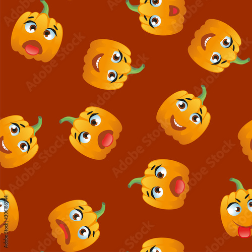 Cute seamless pattern with cartoon emoji pumpkin
