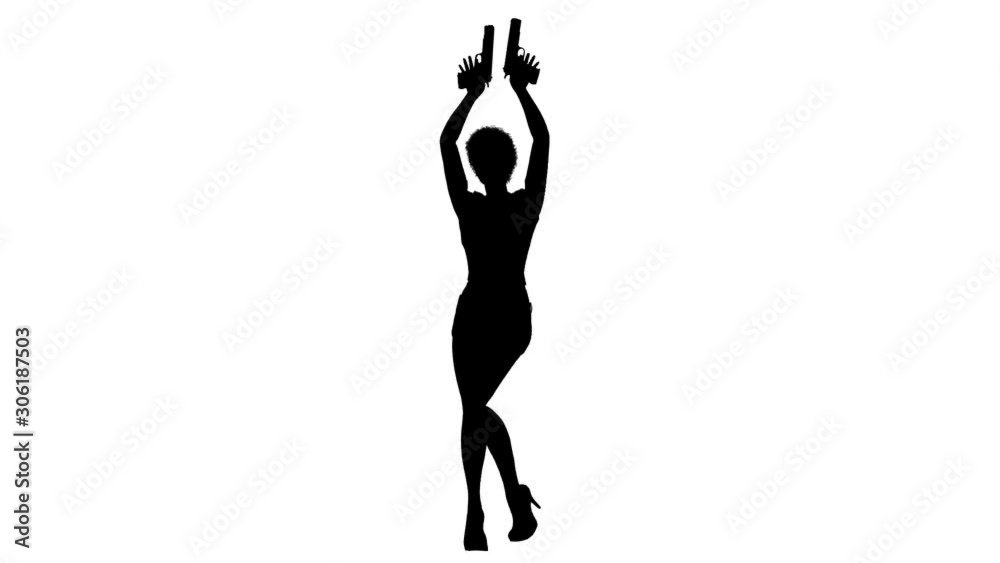 Moving girl with pistols. Alpha channel. Alpha matte. FullHD. Moving girl with pistols. Alpha channel. Alpha matte. FullHD.