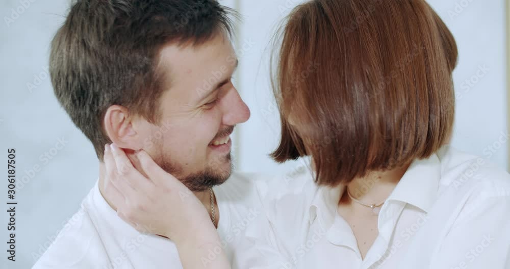 Close up of a young couple embracing each other, smiling happy people, 4k Close up of a young couple embracing each other, smiling happy people, 4k