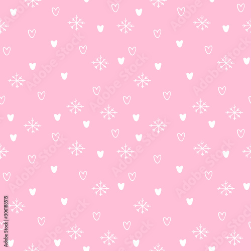 Abstract nordic trendy seamless pattern with hearts and snowflakes for decoration interior, print posters, greeting card, textile, wallpaper, fabric, wrapping in modern scandinavian style in vector