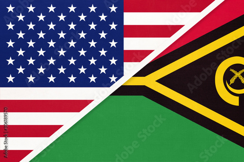 USA vs Vanuatu national flag from textile. Relationship between american and Oceania countries.