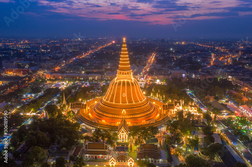 Golden pagoda Phra Pathom Chedi sunset of Nakhon Pathom province Asia Thailand