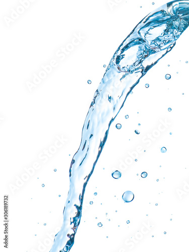 strong flow of water on an isolated white background