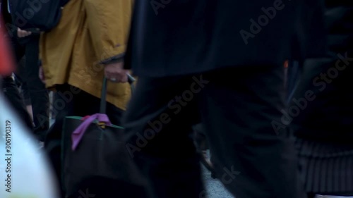 Wallpaper Mural TOKYO, JAPAN - NOV 2019 : Crowd of people at Shibuya Scramble Crossing in busy early evening rush hour. Many commuters and tourists at the street. Shot in sunset time. In front focus. Slow motion. Torontodigital.ca