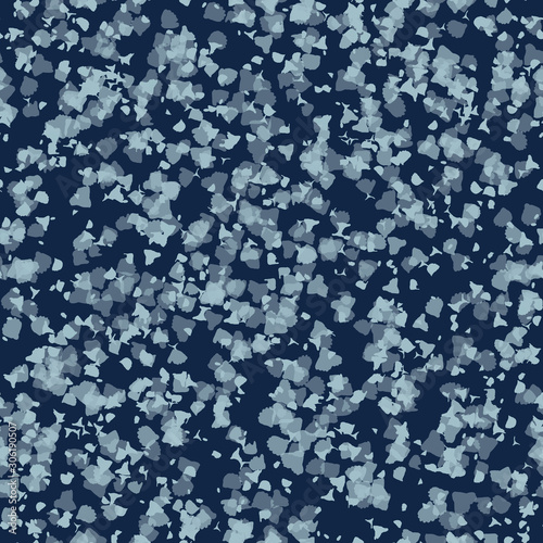 Shibori Background.Tie Dye Indigo Blue Confetti Texture. Bleached Resist Mottled Seamless Pattern. Watercolor Effect Textile. Japanese or Indonesian Allover Ditsy Print. Vector Repeat Tile Eps 10