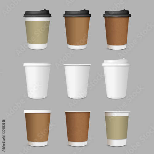 Wallpaper Mural Paper Coffee Cups, vector set realistic 3d style Torontodigital.ca