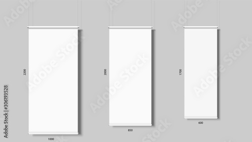 Roll up banner isolated, vertical empty display © arturaliev