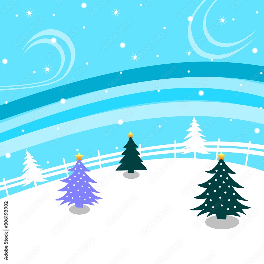 christmas background with tree and snowflakes