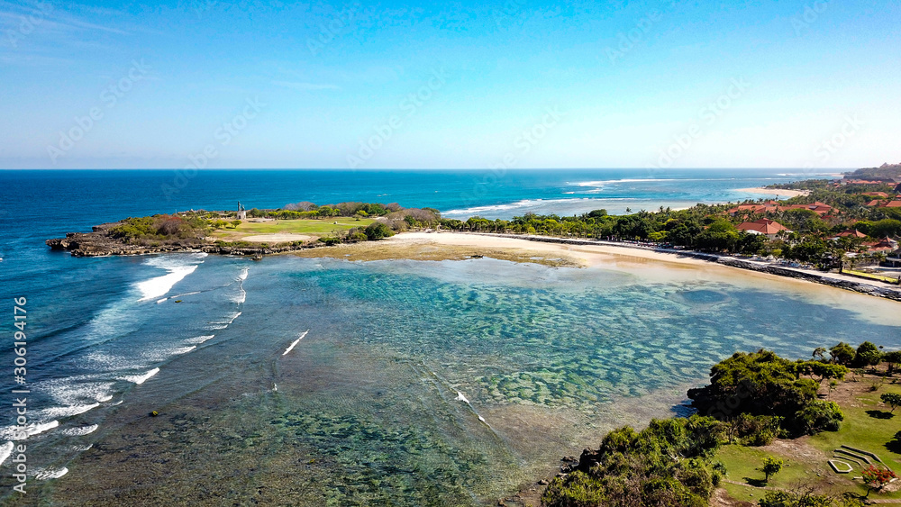A beautiful aerial view of Nusa Dua beach in Bali, Indonesia