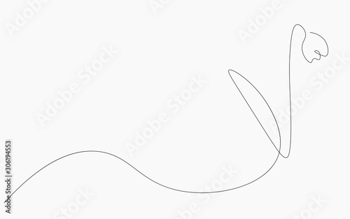 Flower silhouette on white background. Continuous line drawing. Vector illustration
