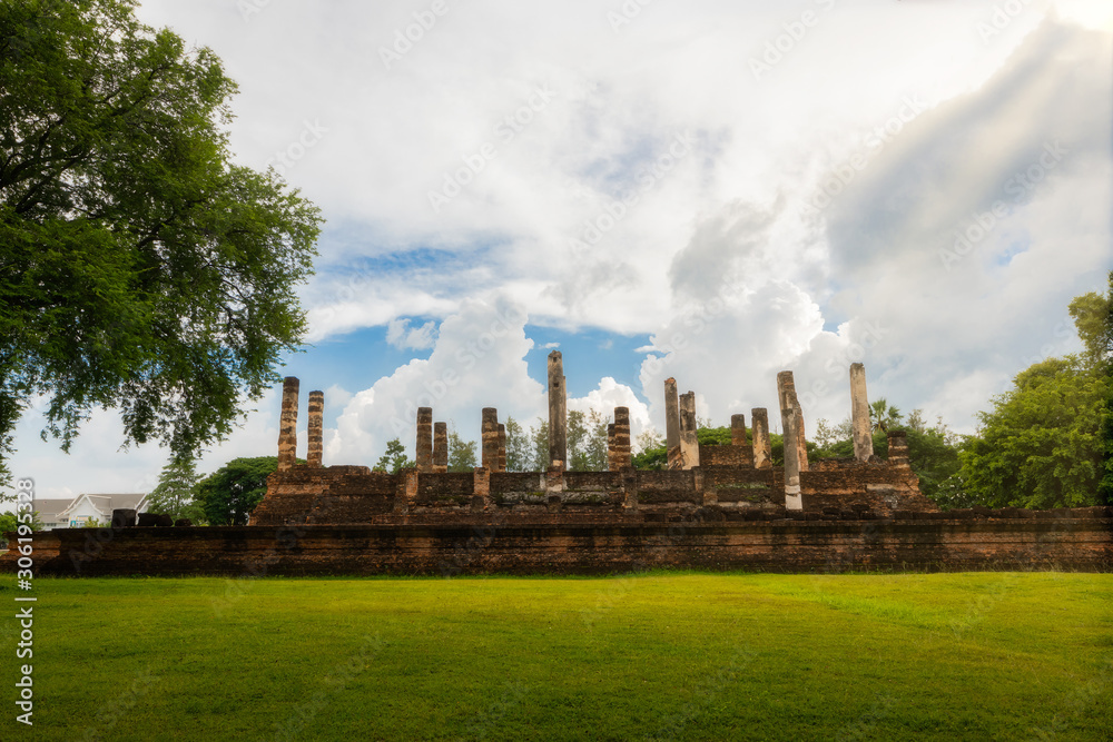Wat Mai, ancient Thai temple made from laterite. Sukhothai Historical Park, UNESCO world heritage.
