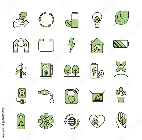 environment ecology icons collection line and fill