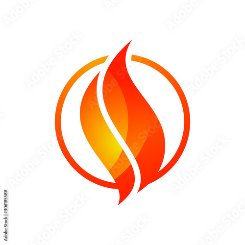 Flame logo design. Fire icon, oil and gas industry symbol isolated on white background