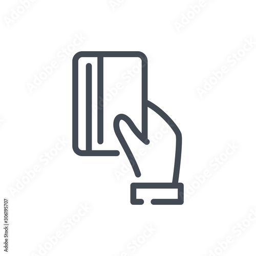 Credit card payment line icon. Hand holding a credit card vector outline sign.