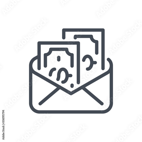 Mail with dollar notes line icon. Corruption vector outline sign.