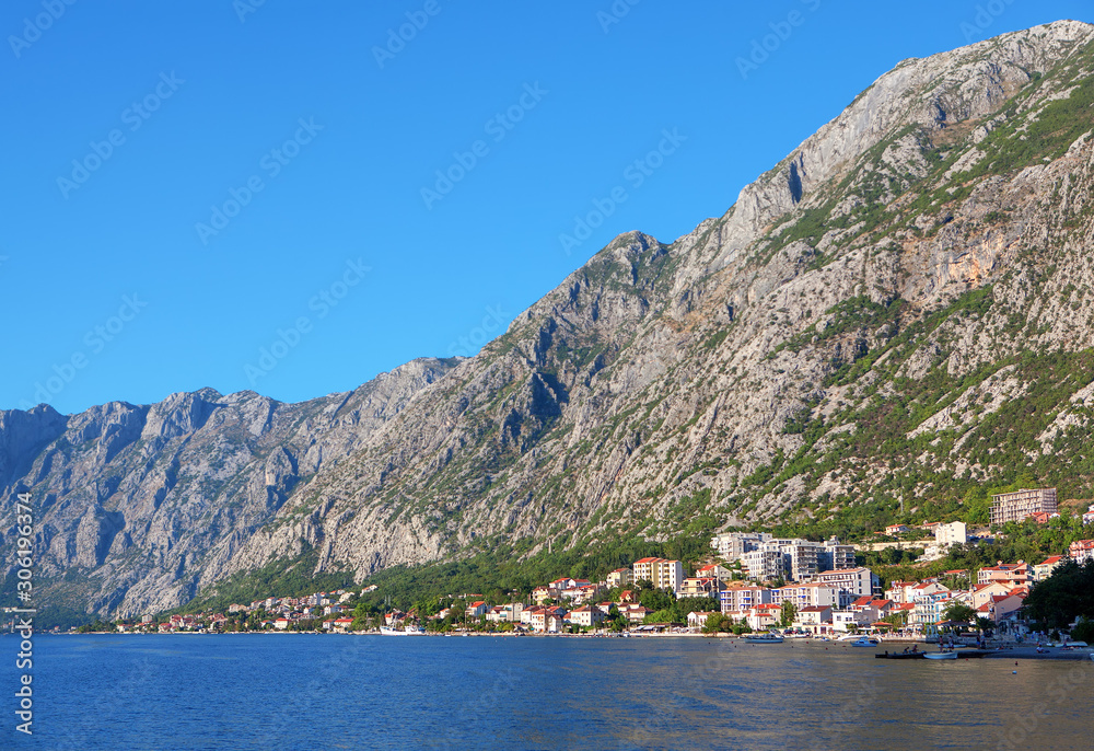 Scenery of Kotor Bay and coastal town in Montenegro 