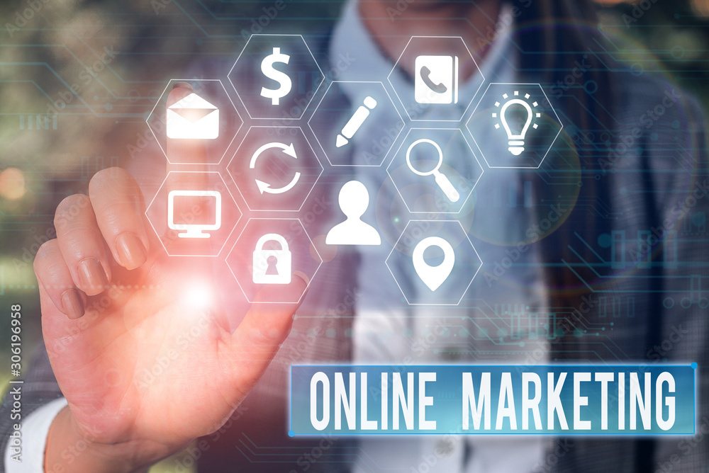Conceptual hand writing showing Online Marketing. Concept meaning promoting products and services through the internet Conceptual hand writing showing Online Marketing. Concept meaning promoting products and services through the internet