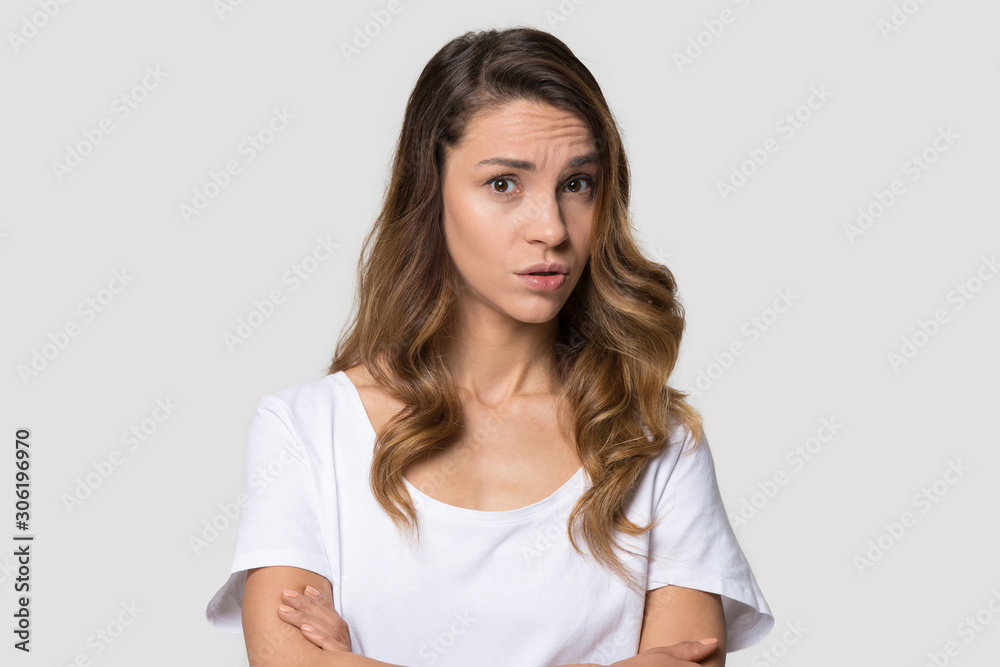 Head shot portrait attractive young woman with curly hair Head shot portrait attractive young woman with curly hair