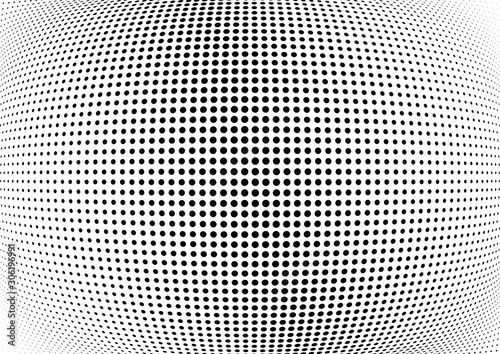 Abstract halftone wave dotted background. Futuristic twisted grunge pattern, dot, circles.  Vector modern optical pop art texture for posters, business cards, cover, labels mock-up, stickers layout
