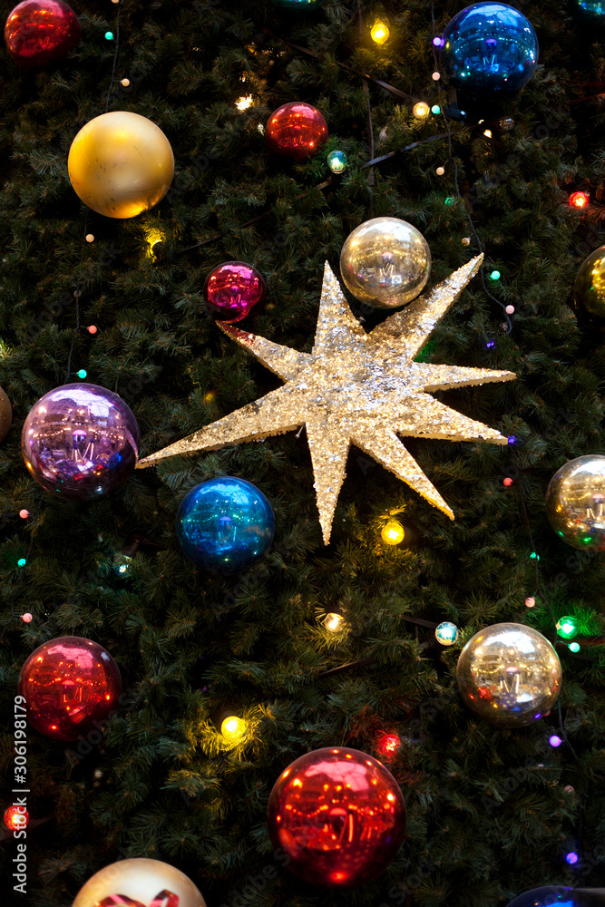 christmas balls and decorations on tree christmas balls and decorations on tree