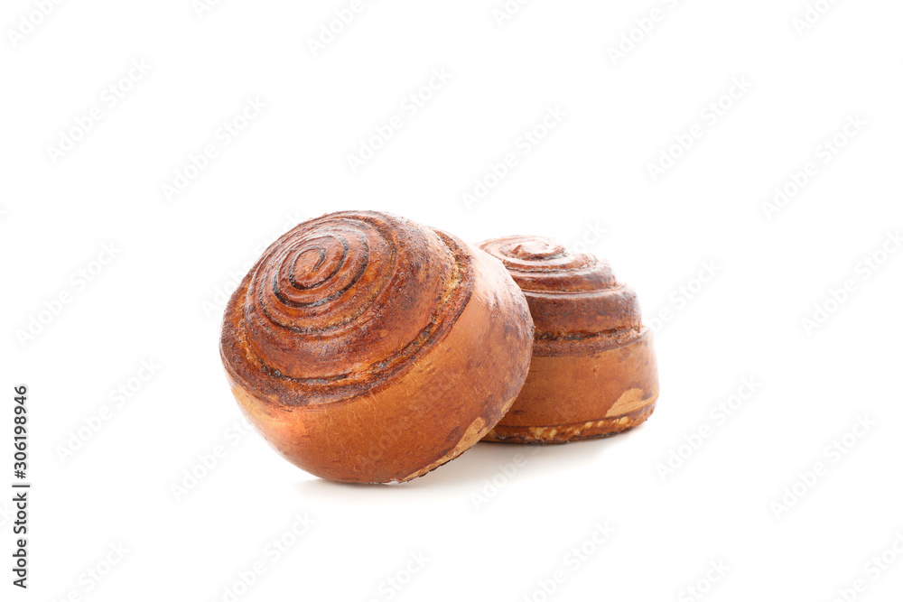 Tasty cinnamon roll isolated on white background Tasty cinnamon roll isolated on white background