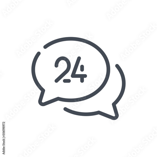 24/7 online support line icon. Chat bubbles with assistant help message vector outline sign.