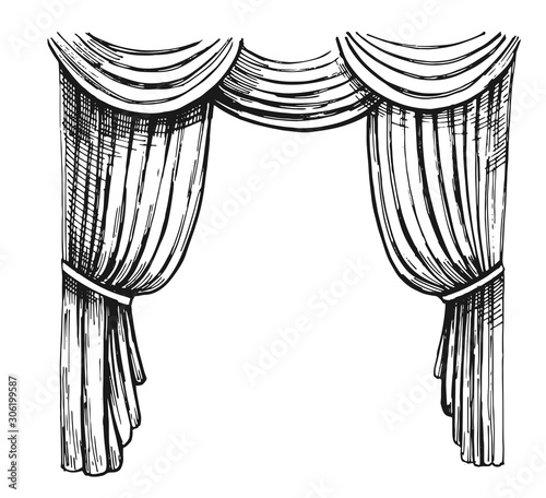 Curtain sketch. Outline with transparent background. Hand drawn illustration converted to vector