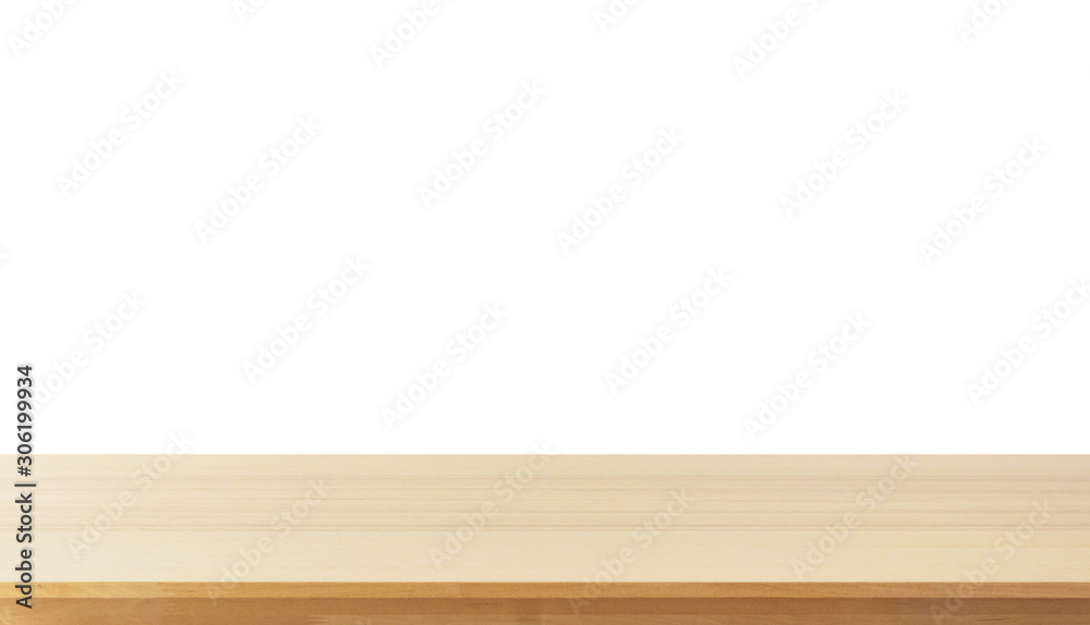 Fototapeta premium Empty light wooden table top isolated on white background