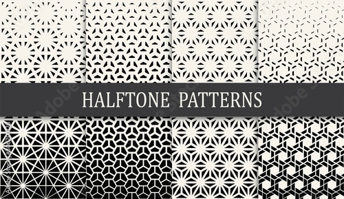 black and white geometric seamless halftone pattern set