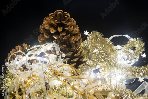 Christmas card with pinecone and ornaments