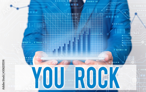 Word writing text You Rock. Business photo showcasing slang phrase of praise or encouragement conveying you are awesome
