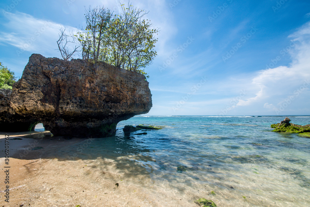 A beautiful view of Padang Padang beach in Bali, Indonesia