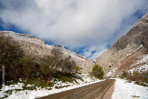 Snowy landscapes in the Leonese mountain after an atypical autumn fall photo