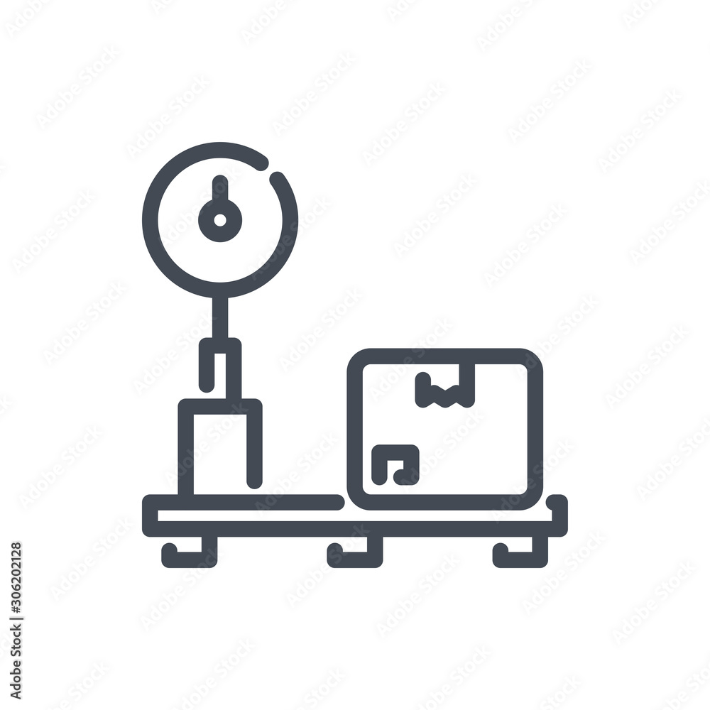 Weight scales line icon. Parcel size and weight vector outline sign. Weight scales line icon. Parcel size and weight vector outline sign.